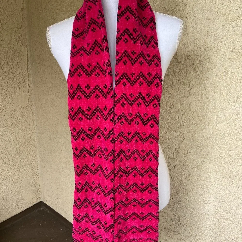 90s Vintage Long Scarf Pink Chenille